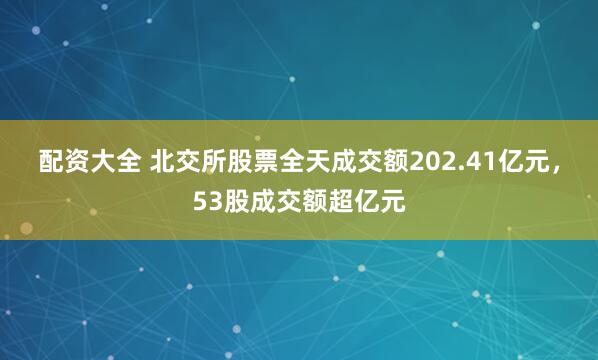 配资大全 北交所股票全天成交额202.41亿元，53股成交额超亿元